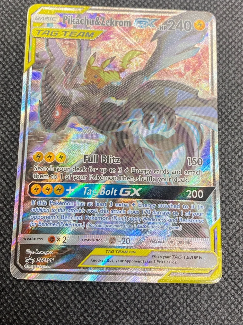 Pokemon Pikachu & Zekrom GX Tag Team Card - Yellow, Silver, Black